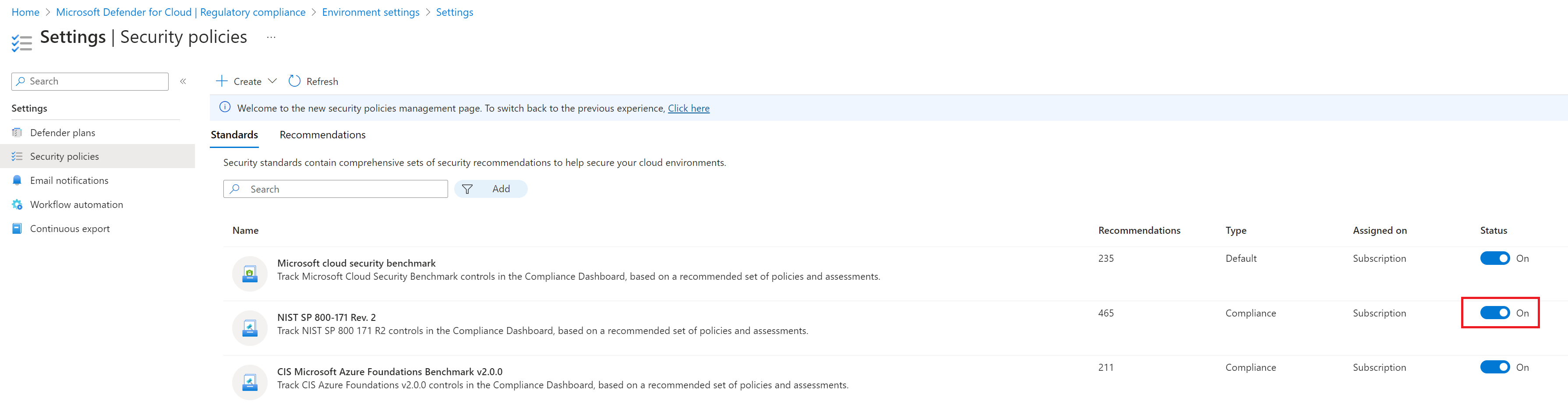 Screenshot showing regulatory compliance dashboard options.