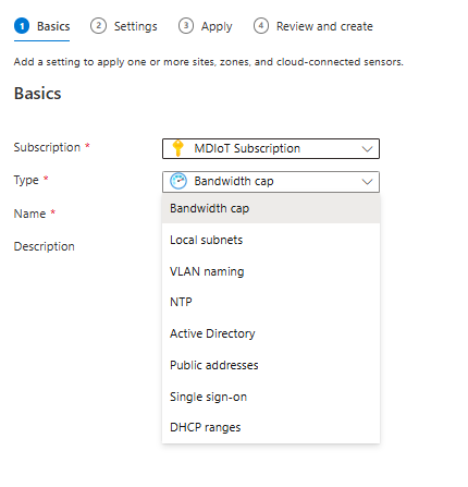 The screenshot shows the sensor settings page with the type dropdown list options.