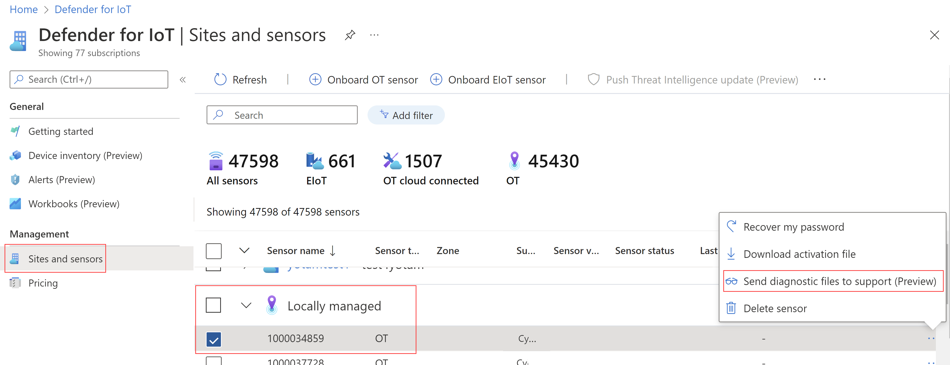 Screenshot of the send diagnostic files to support option.