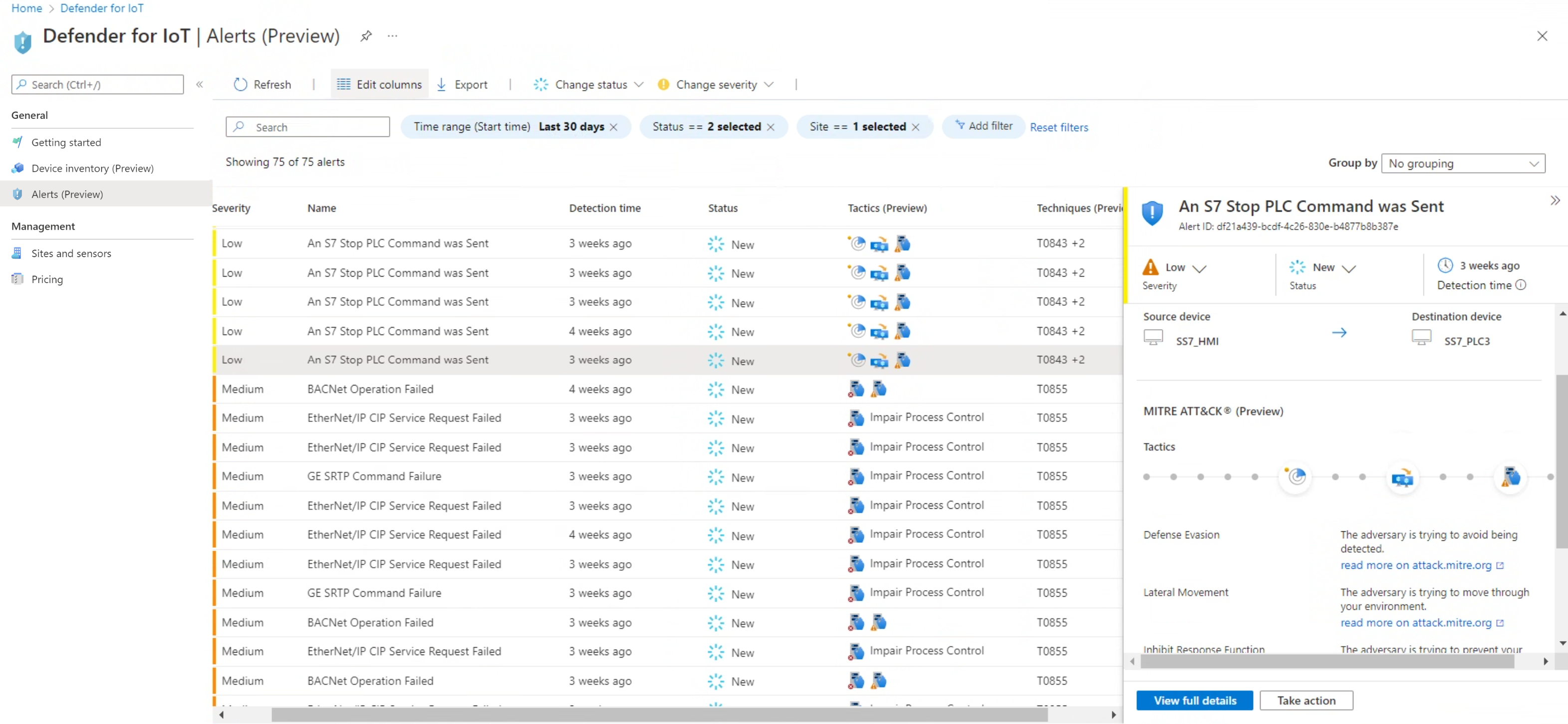 Screenshot of the Alerts page showing MITRE information.