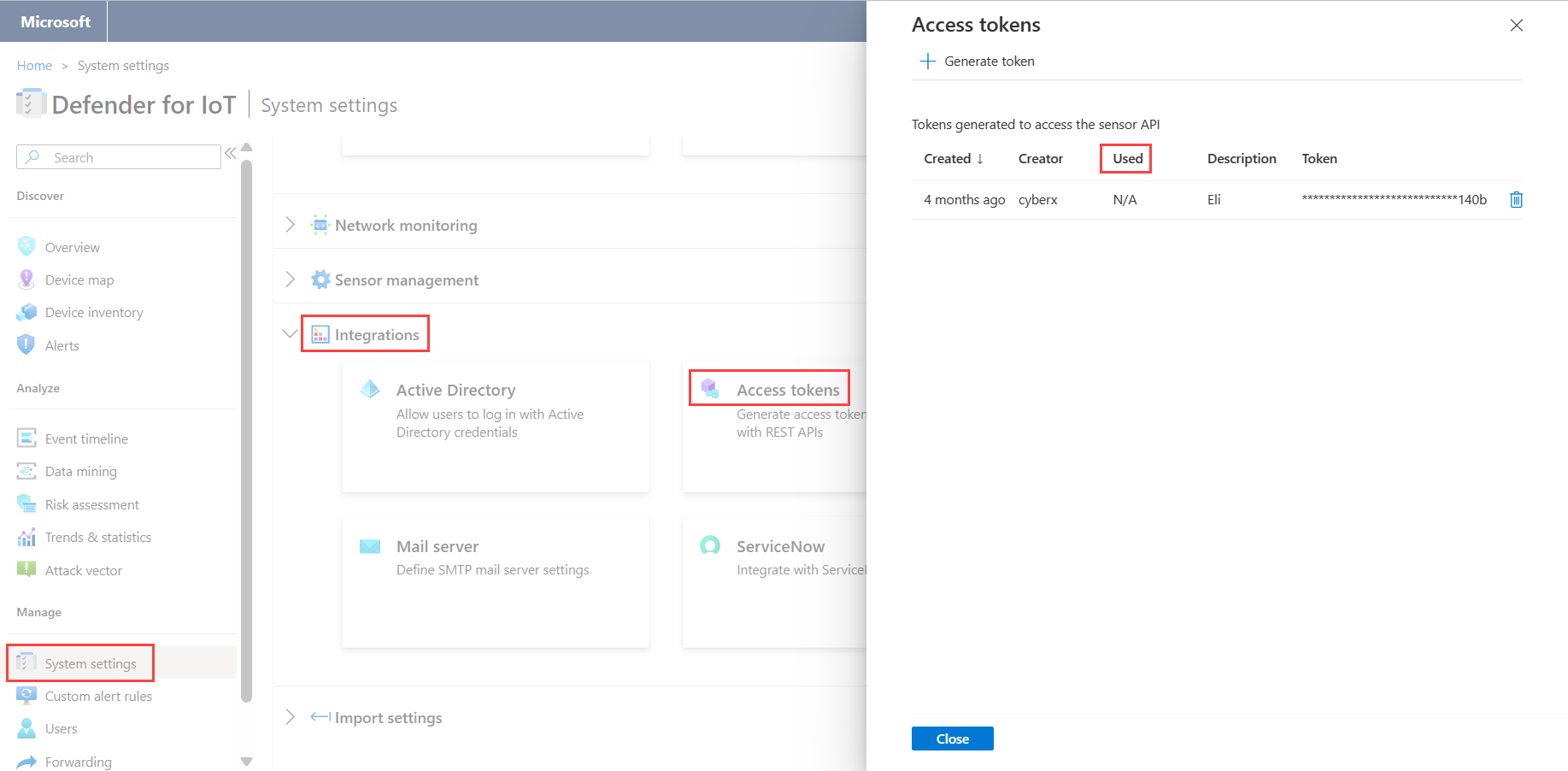 Screenshot of generated access tokens