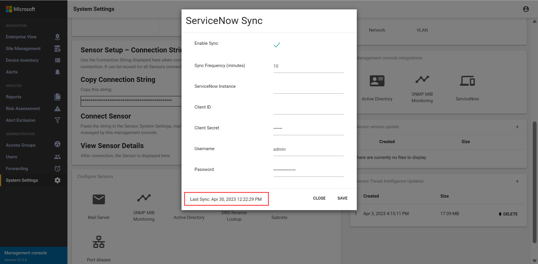 Screenshot of the communication occurring by looking at the last sync.