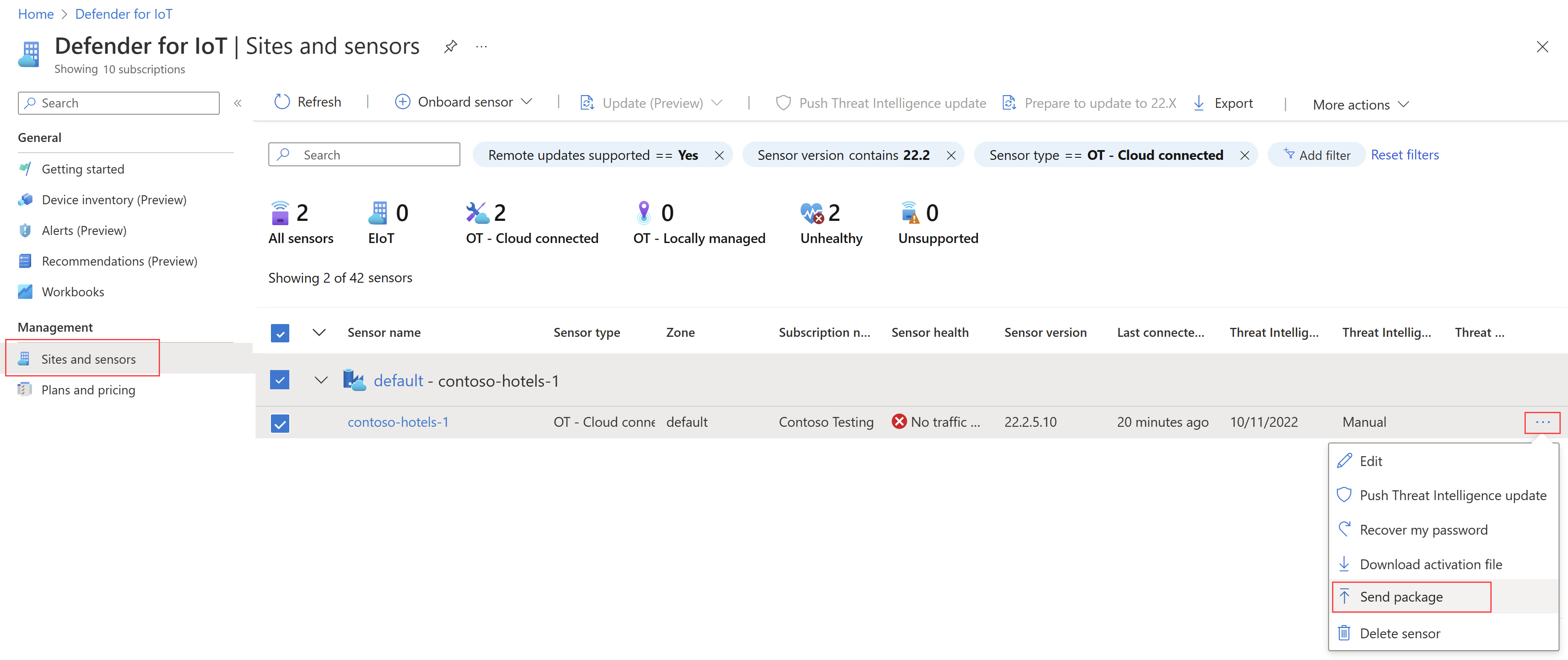 Screenshot of the Send package option.