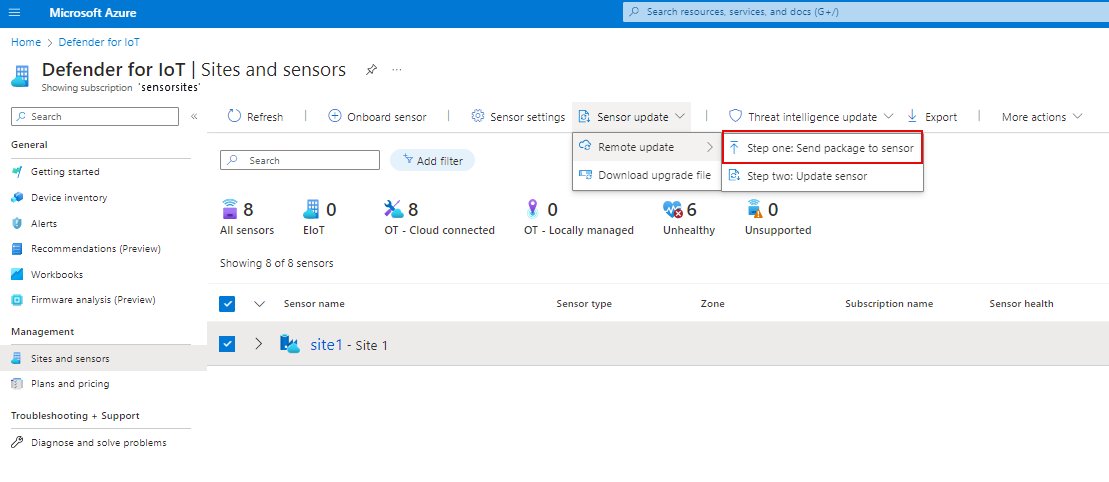 Screenshot of the Send package option.