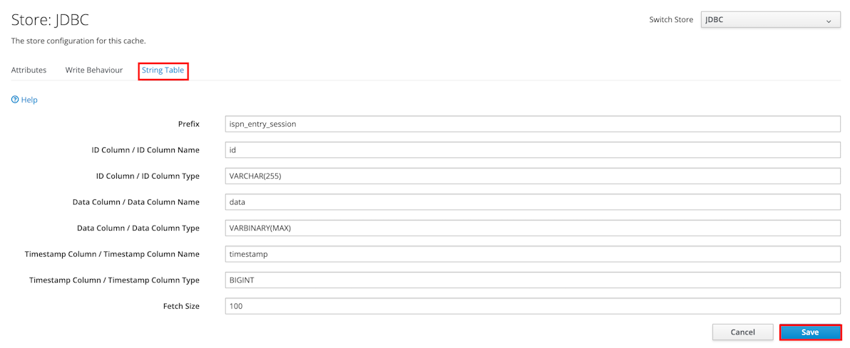 Screenshot of the JBoss EAP management console Edit String Table.
