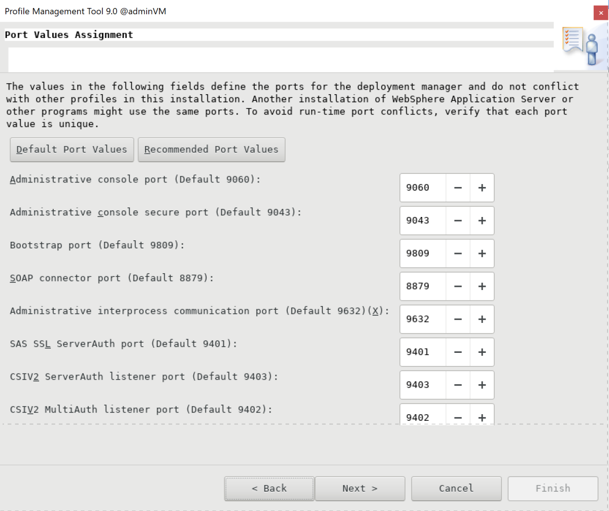 Screenshot of the Port Values Assignment pane of the IBM Profile Management Tool.