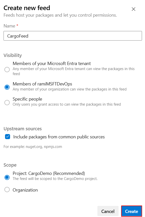 A screenshot displaying how to create a feed to consume crates from Crates.io upstream.