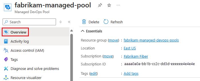 Screenshot of pool overview essentials.