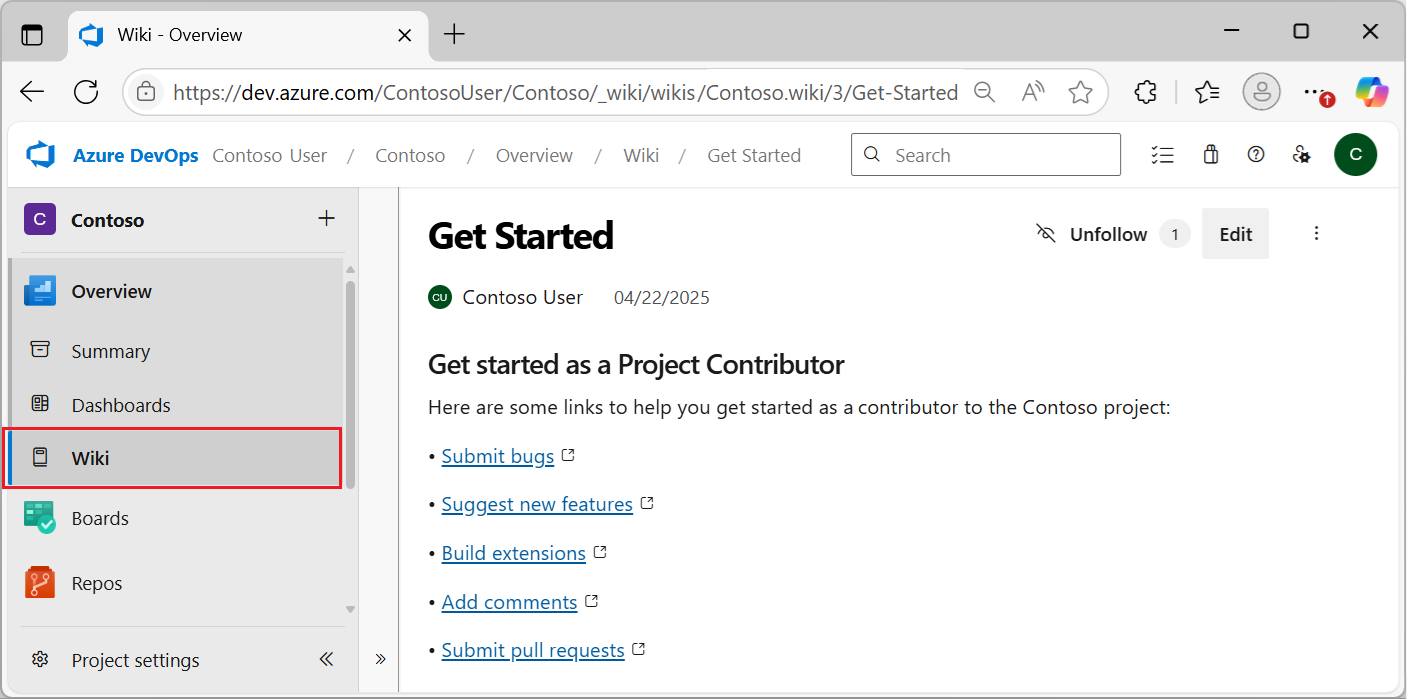 Screenshot of a wiki open in the browser and showing the wiki overview page.
