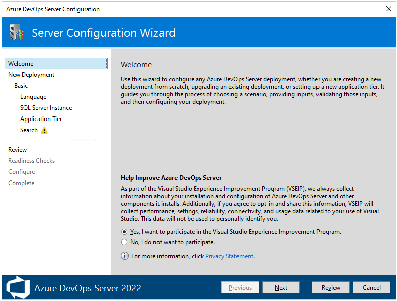 Screenshot of Server Configure Wizard, Welcome page, 2022.