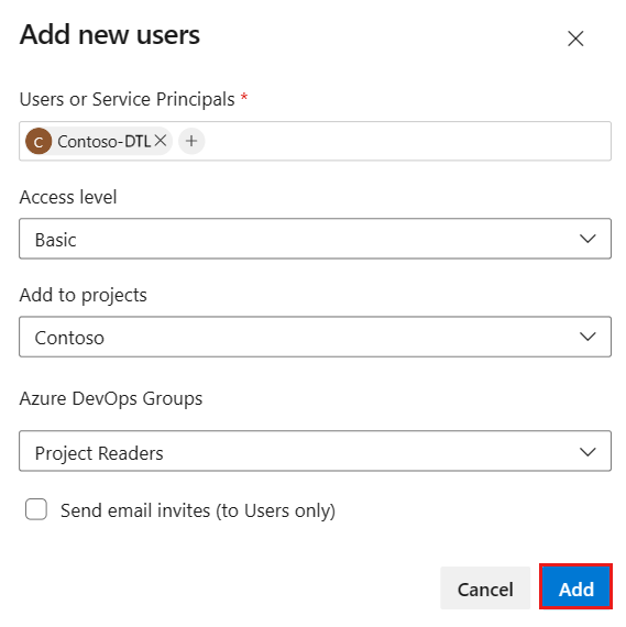 Screenshot showing the Add new users pane.