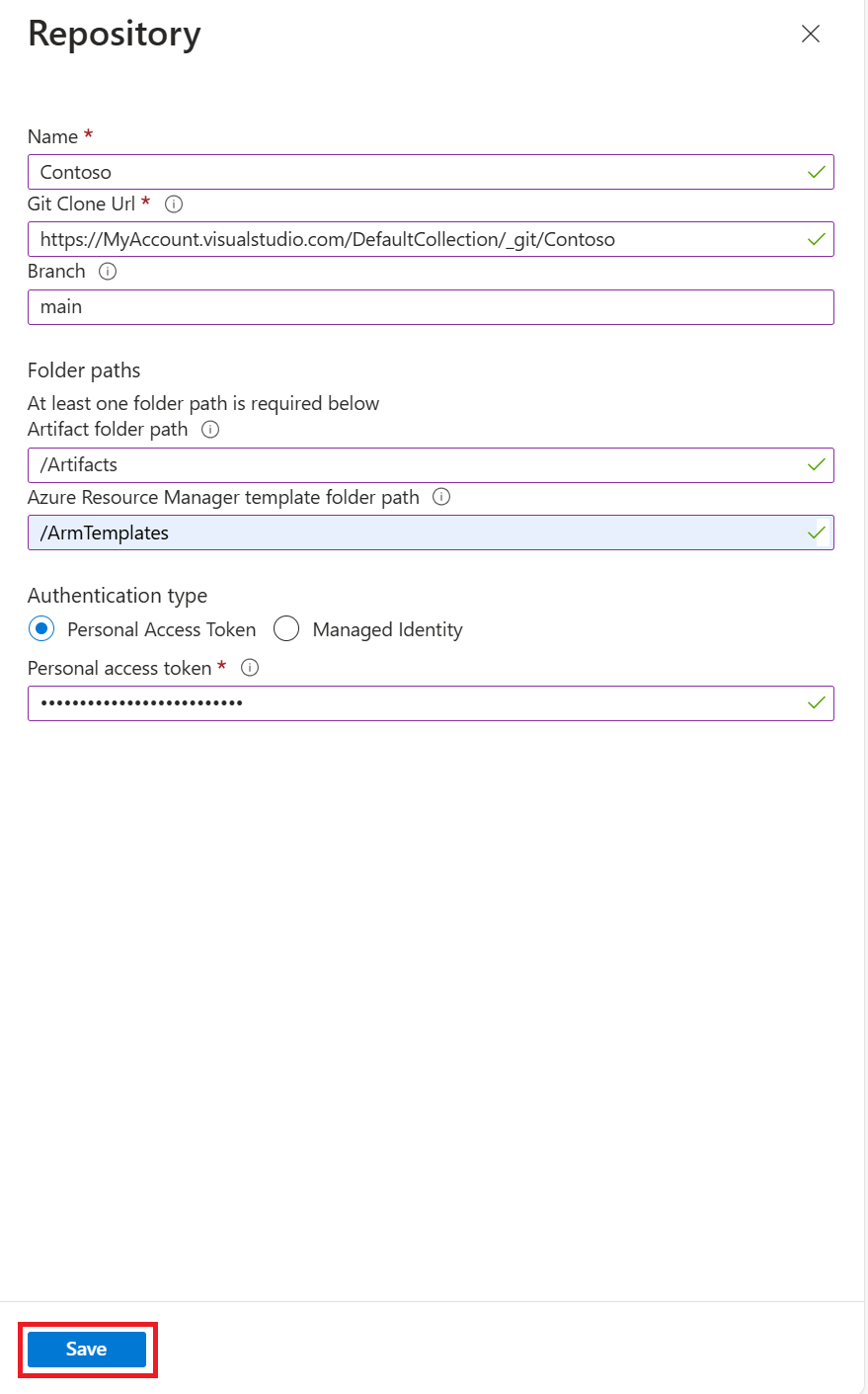 Screenshot that shows the fields for adding a new artifact repository to a lab.