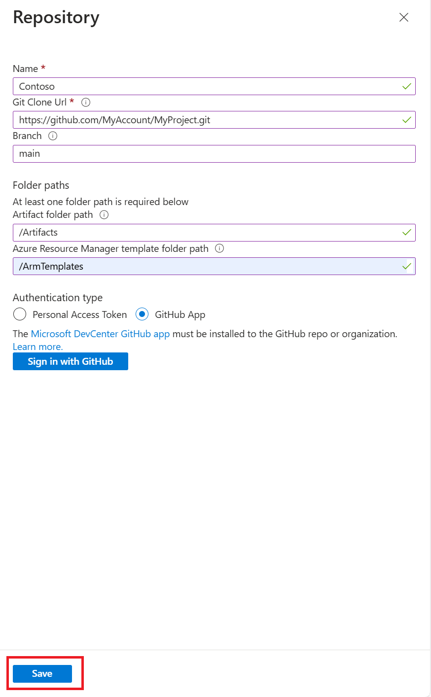 Screenshot that shows the steps for adding an artifact repository to a lab.