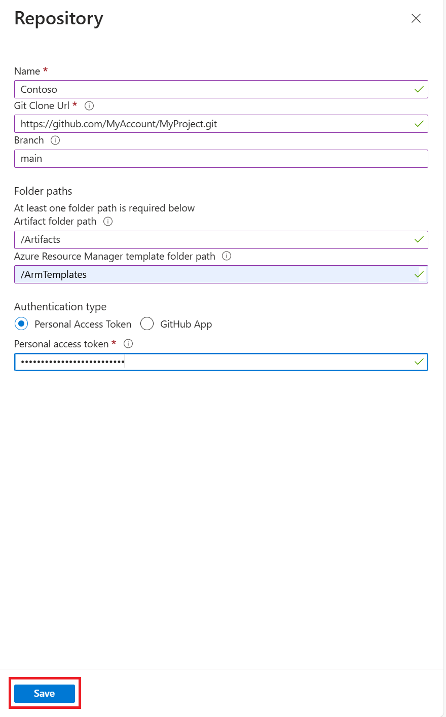 Screenshot that shows the fields for adding a new artifact repository to a lab.