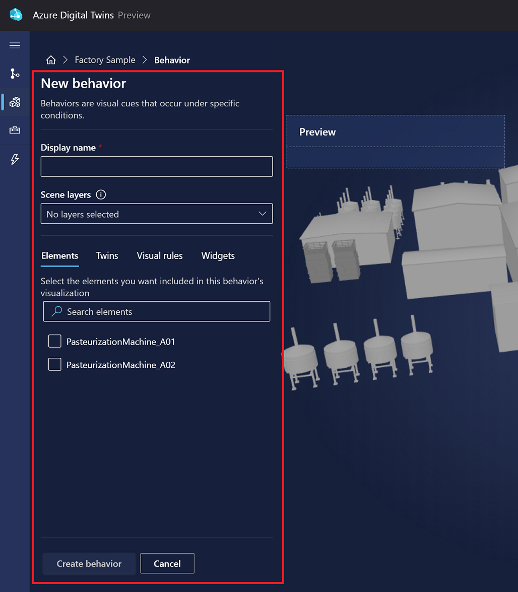 Screenshot of New behavior options in 3D Scenes Studio.