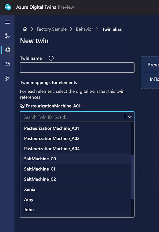 Screenshot of the New twin panel in 3D Scenes Studio.