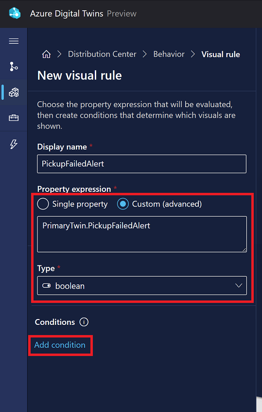 Screenshot of adding a condition for the second visual rule in 3D Scenes Studio.
