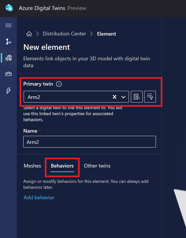 Screenshot of the New element options for Arm2 in 3D Scenes Studio.
