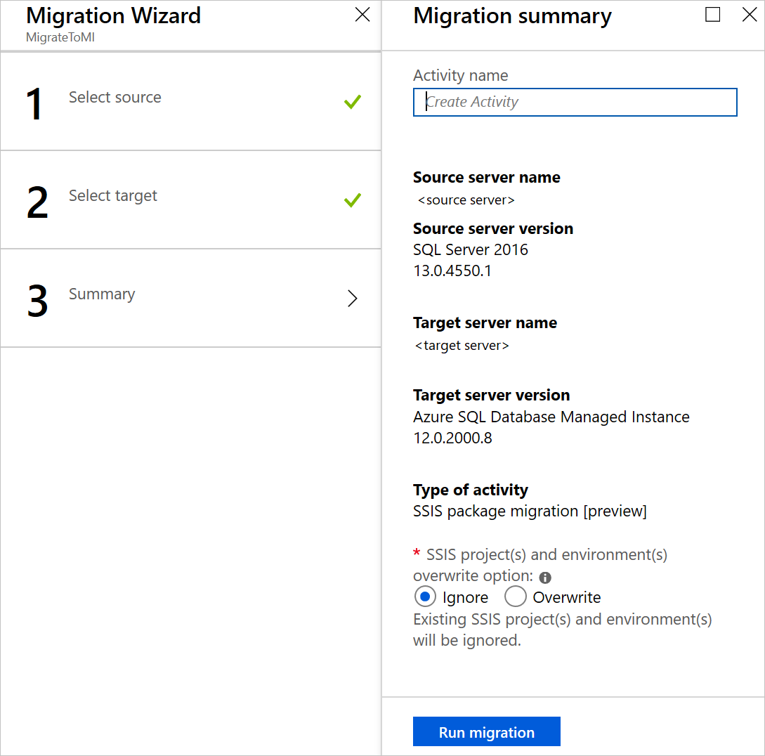 Screenshot of Migration project summary.