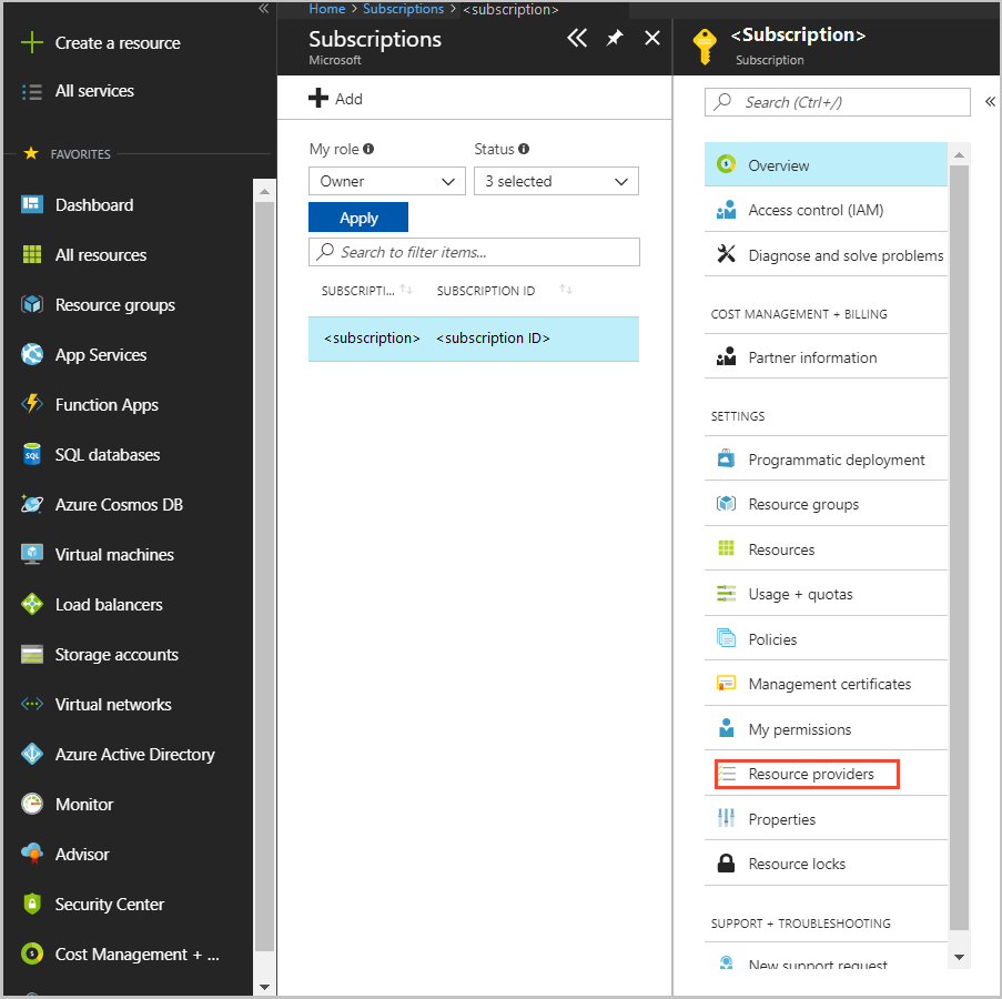 Screenshot of Show resource providers.