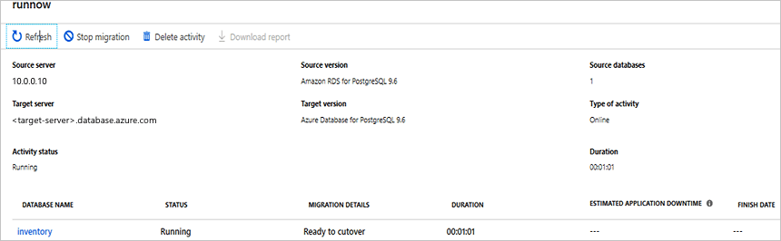 Screenshot of Activity Status - running.