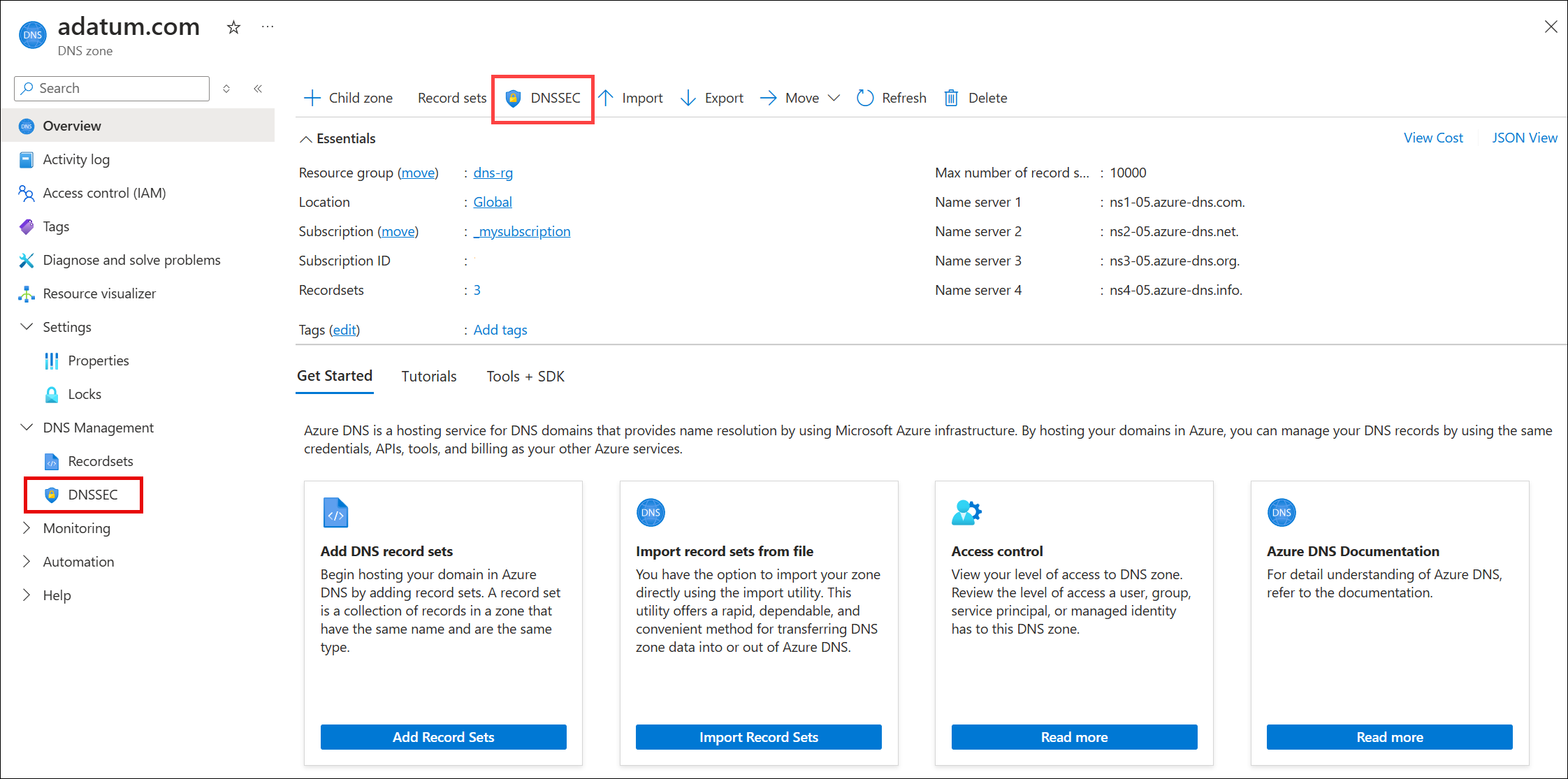 Screenshot of how to select DNSSEC.