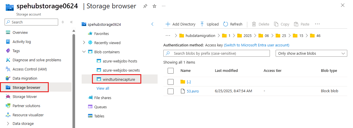 Screenshot showing the captured file in the storage.