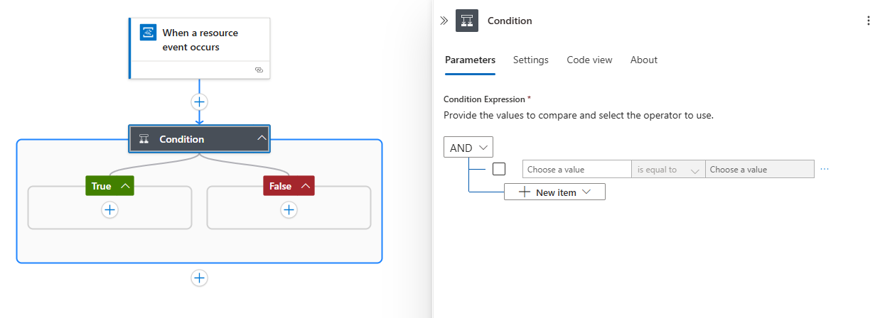 Screenshot shows the workflow designer with an empty condition added to the workflow.