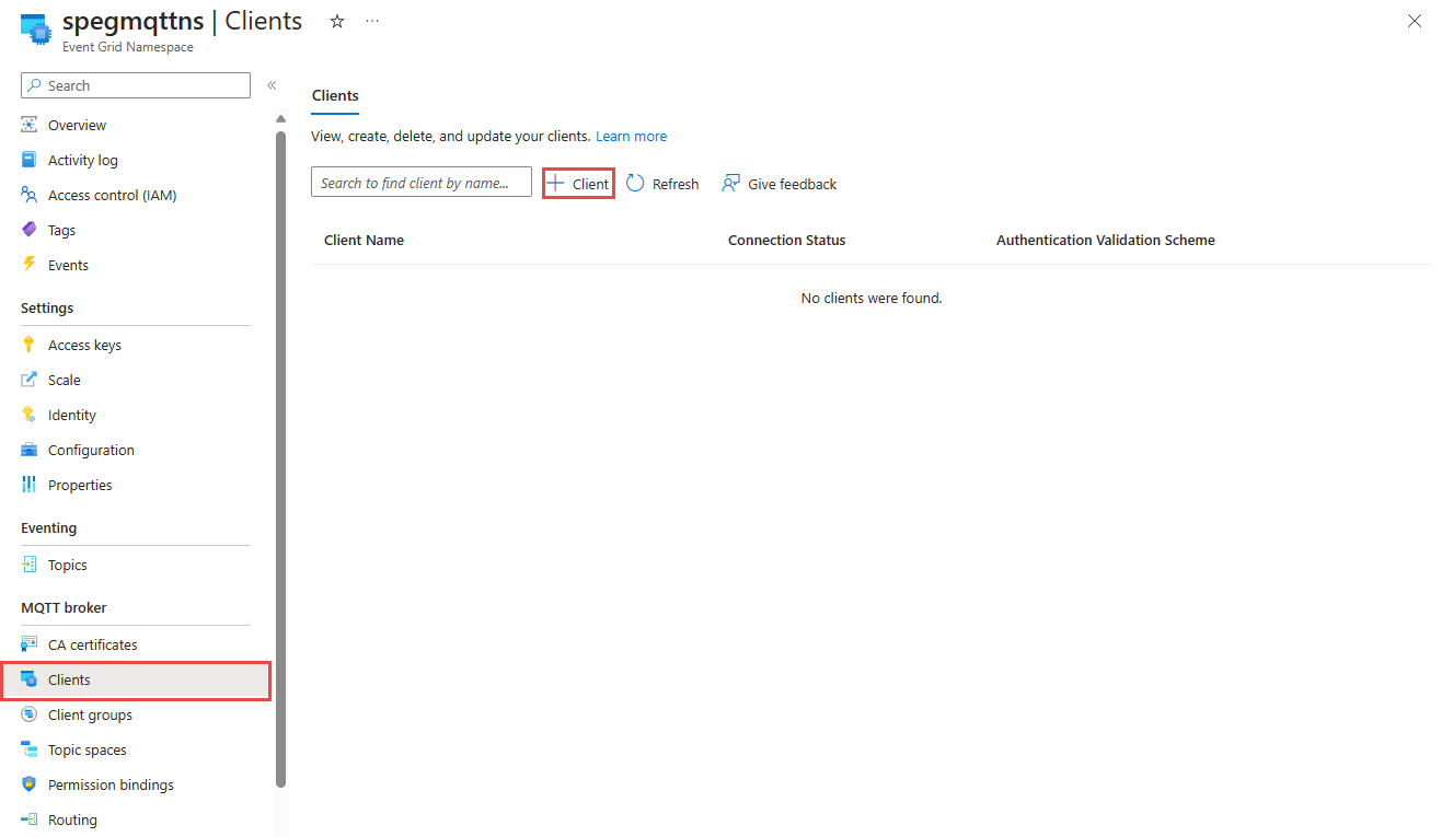 Screenshot of adding a client.