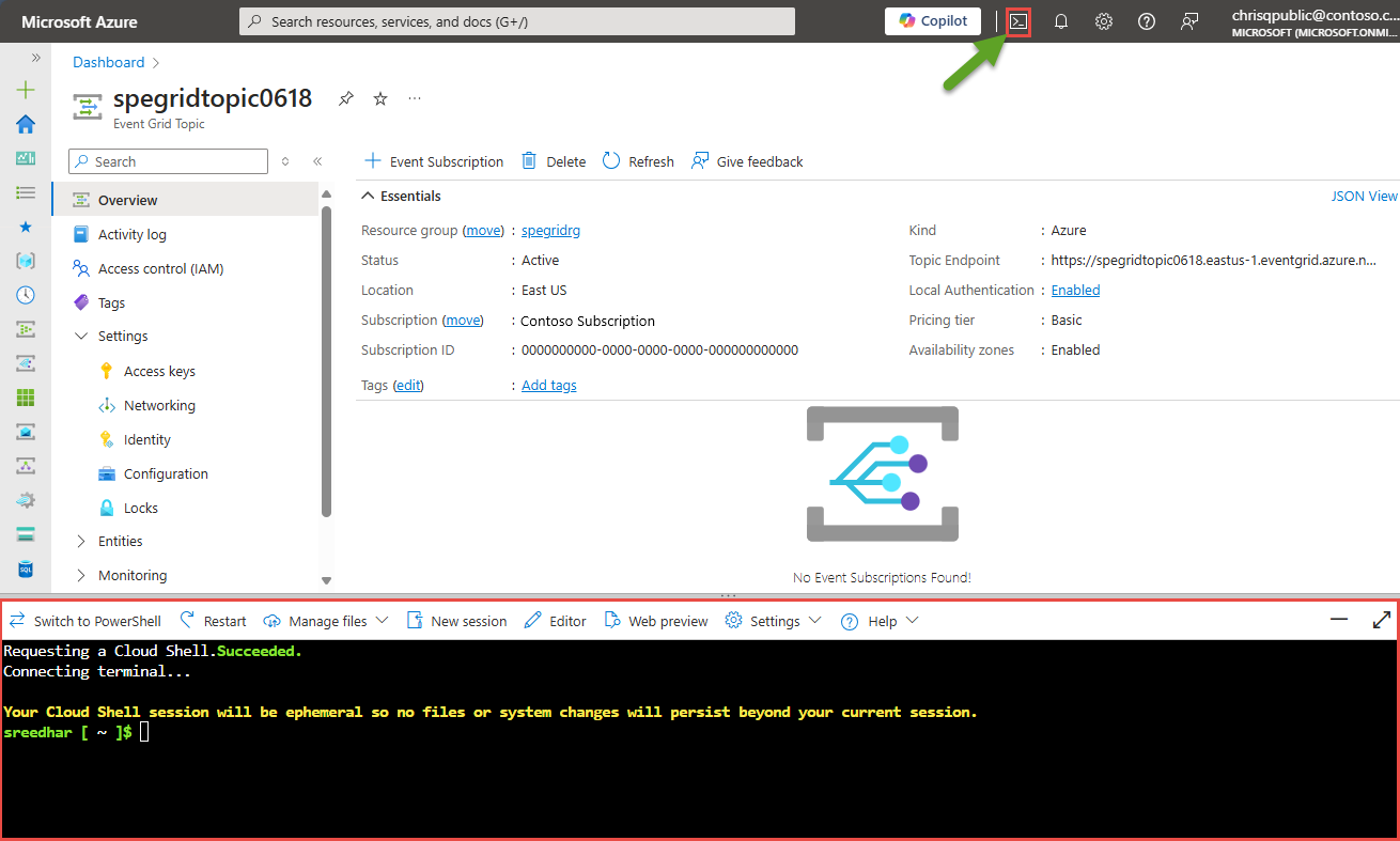 Screenshot that shows the Cloud Shell in the Azure portal.