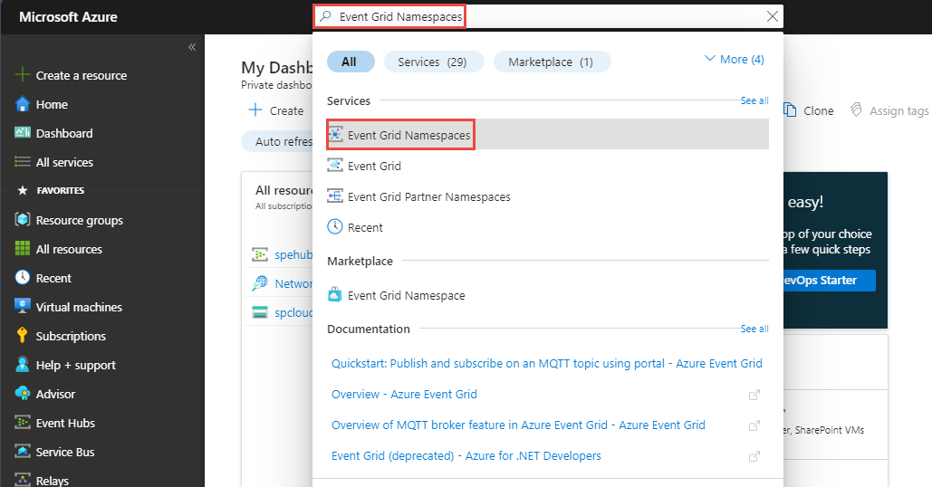 Screenshot that shows the search bar in the Azure portal.
