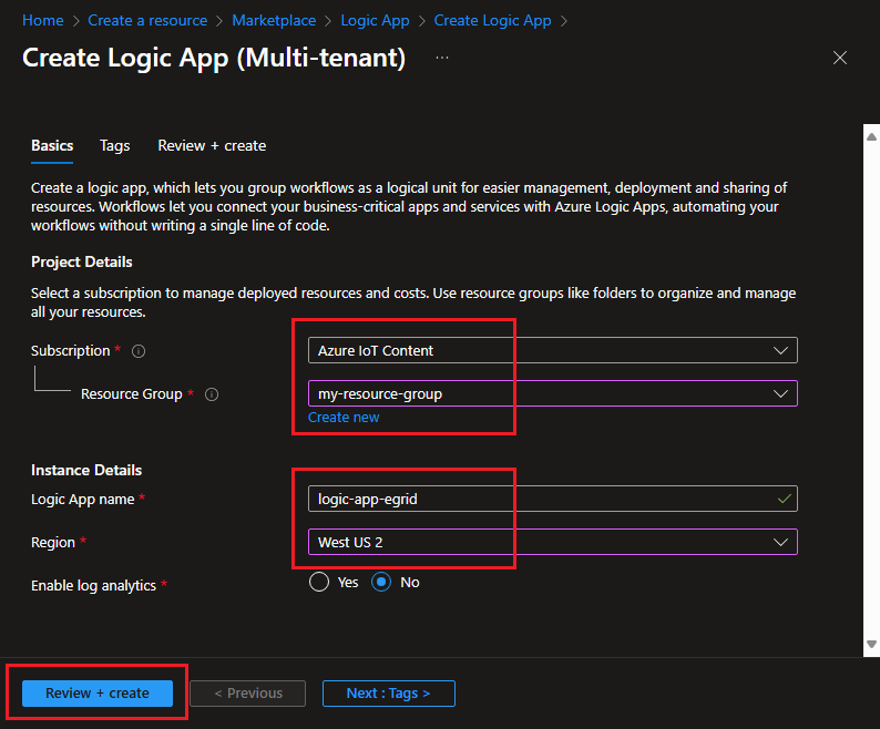 Screenshot of how to configure your logic app.