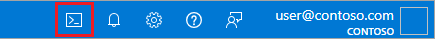 Screenshot of how to open the Azure Cloud Shell from the Azure portal.
