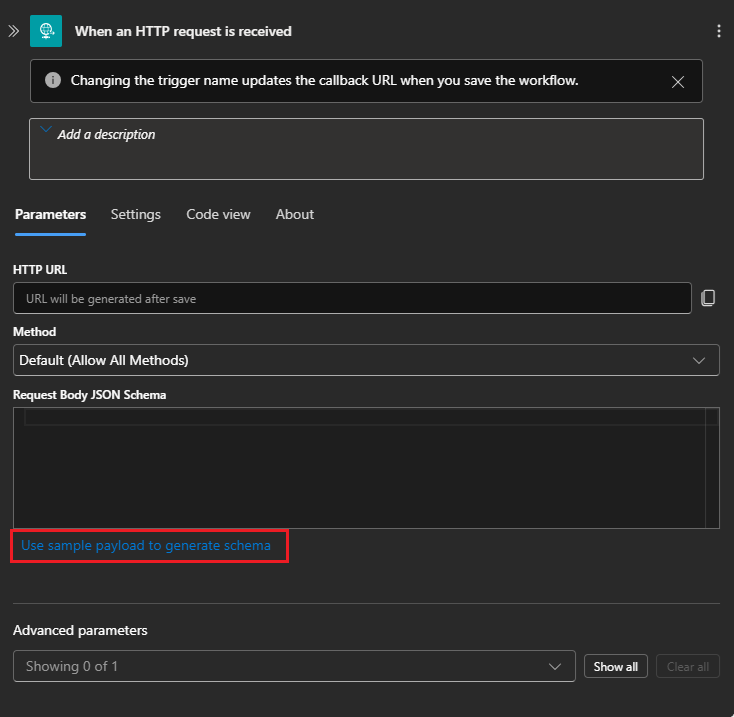 Screenshot of the trigger information box.