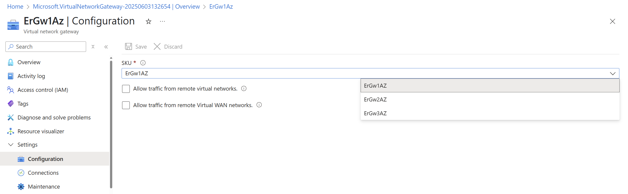 Screenshot that shows where to upgrade Gateway SKU for Az Gateways.