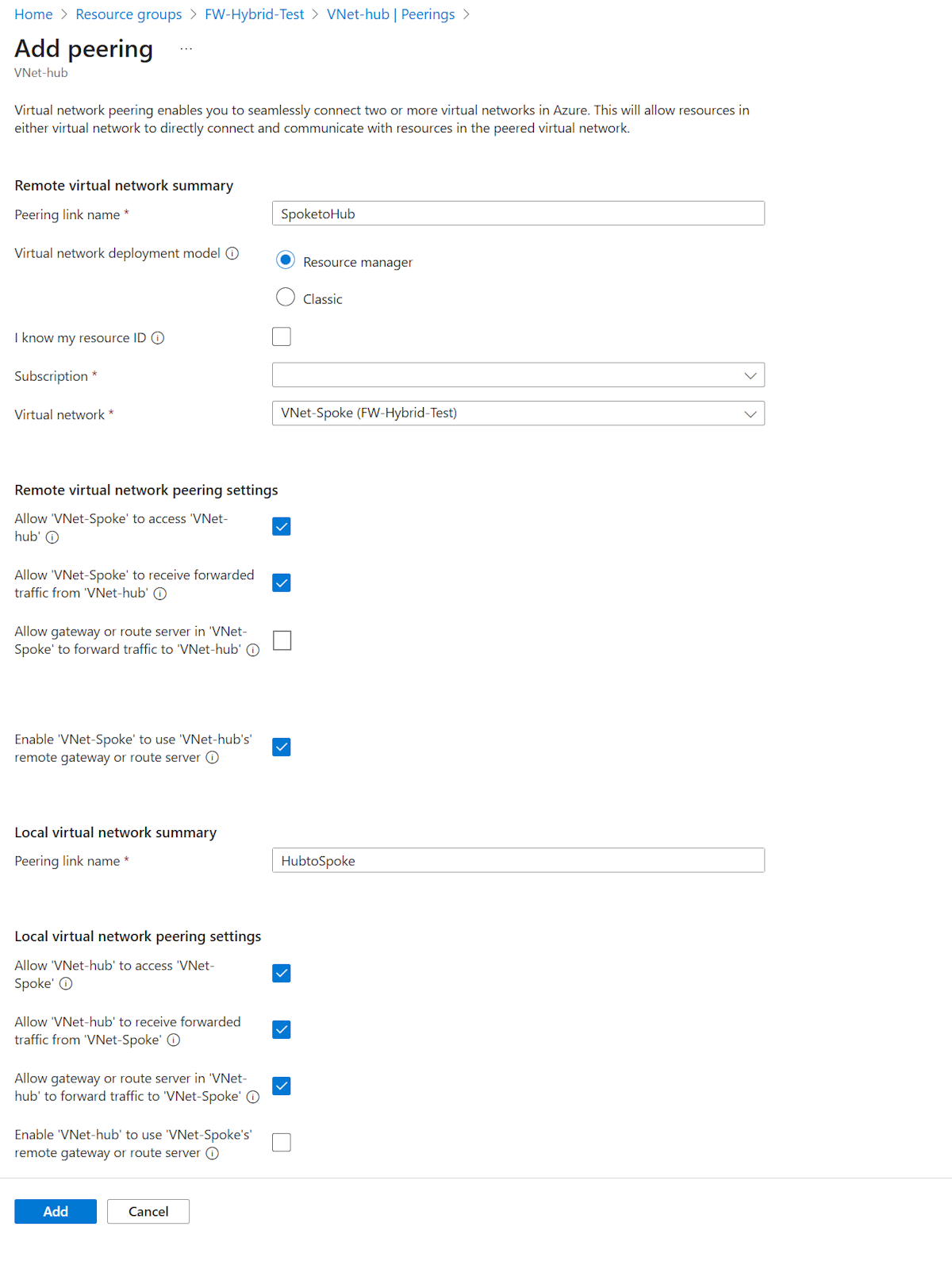 Screenshot showing network peering.