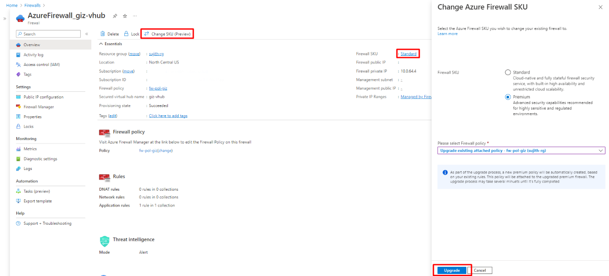 Screenshot showing SKU upgrade.