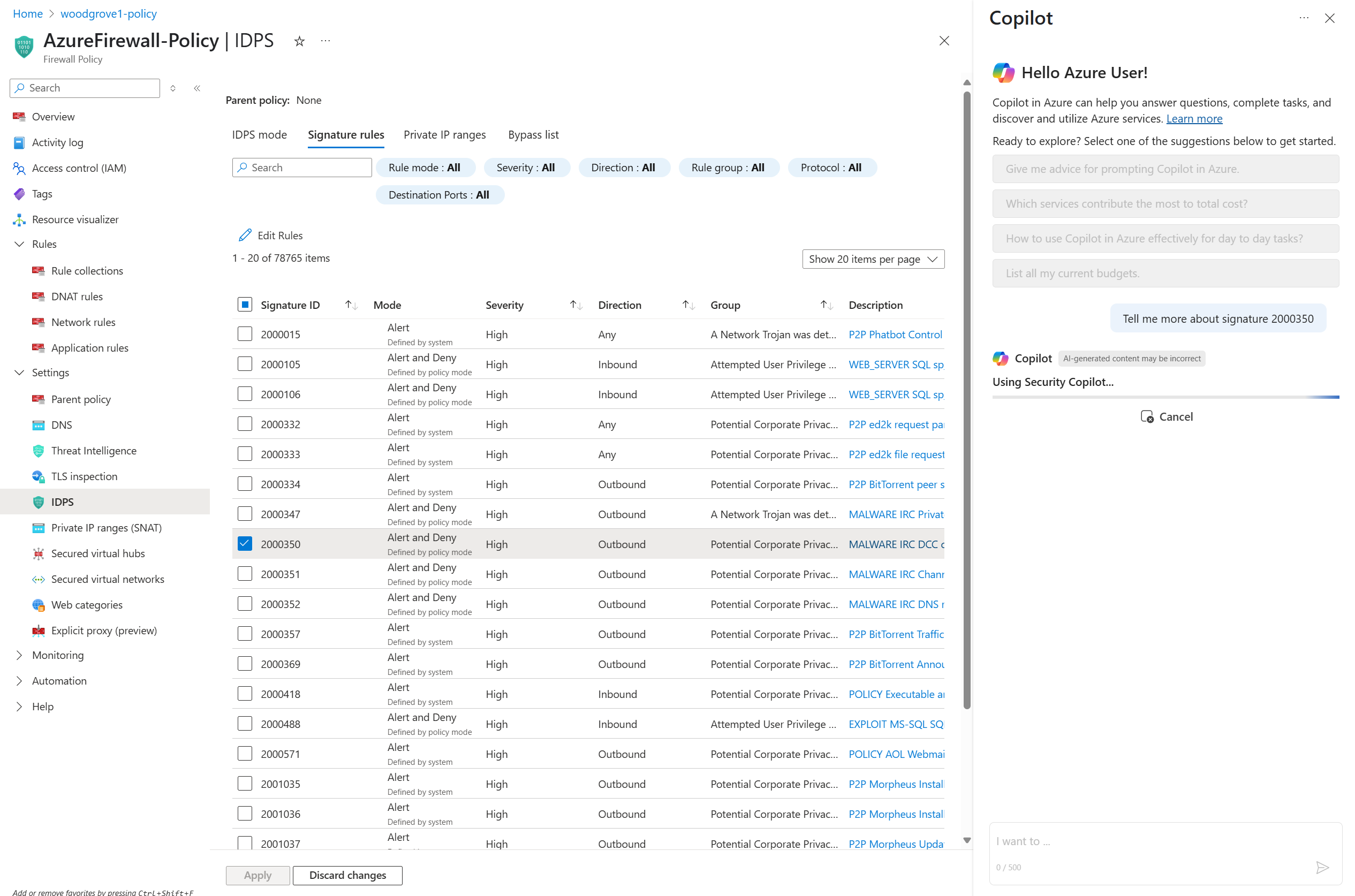 Screenshot of the Azure portal with a prompt relevant to Firewall.