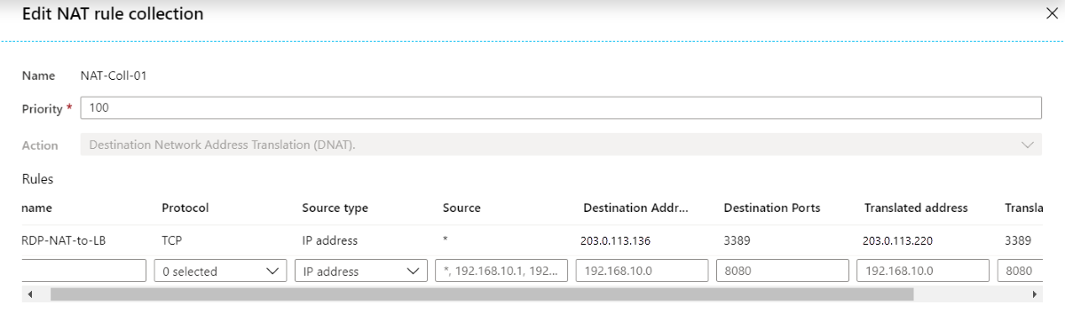 Screenshot of NAT rule.