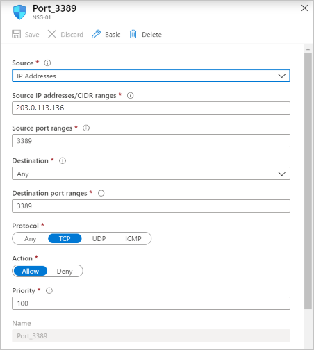Screenshot of network security group.