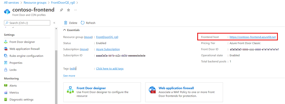 Screenshot of frontend host address.