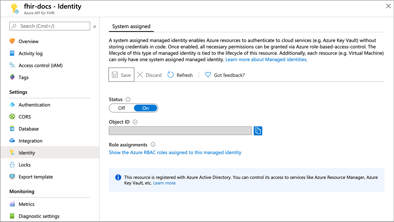 Screen image of Enable Managed Identity.
