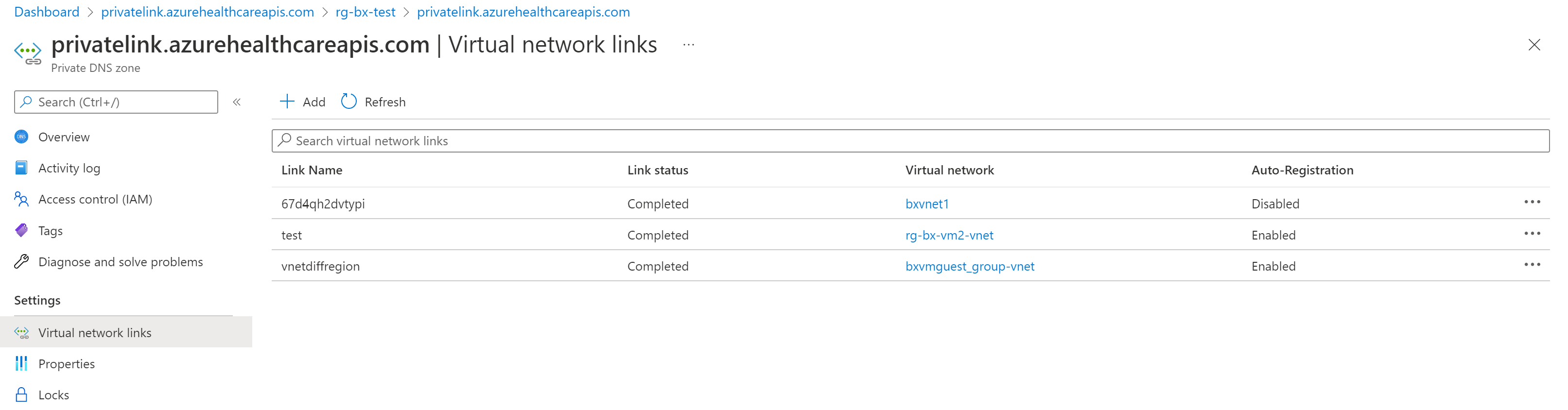 Private Link VNet links.