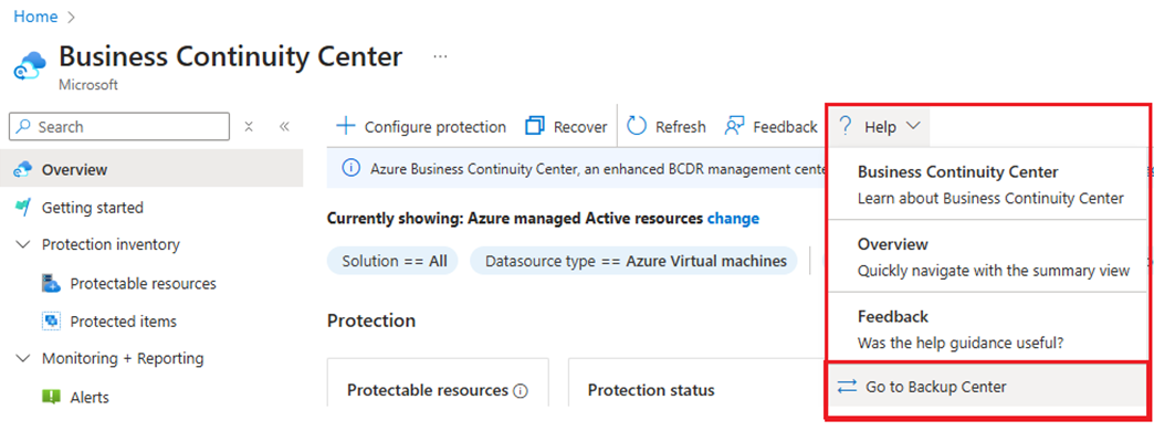 Screenshot shows how to launch Backup center from the Help menu.