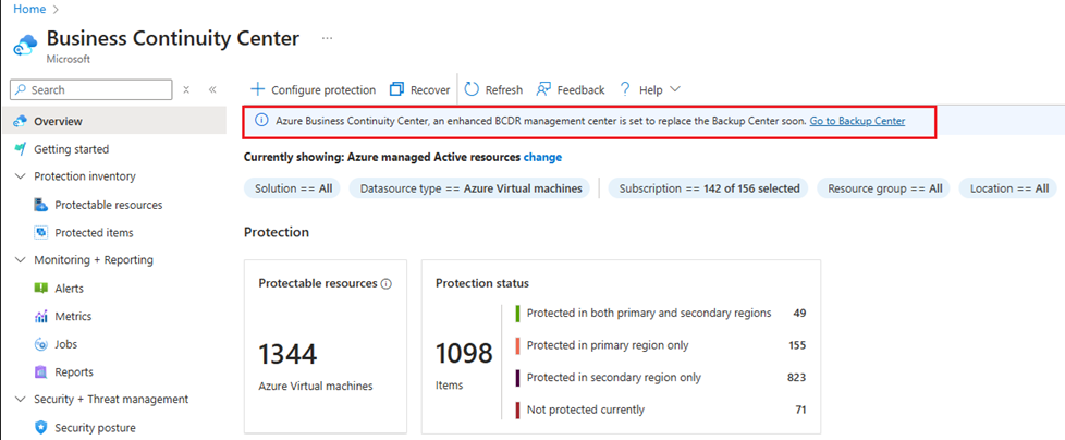 Screenshot shows how to launch Backup center from the information banner.