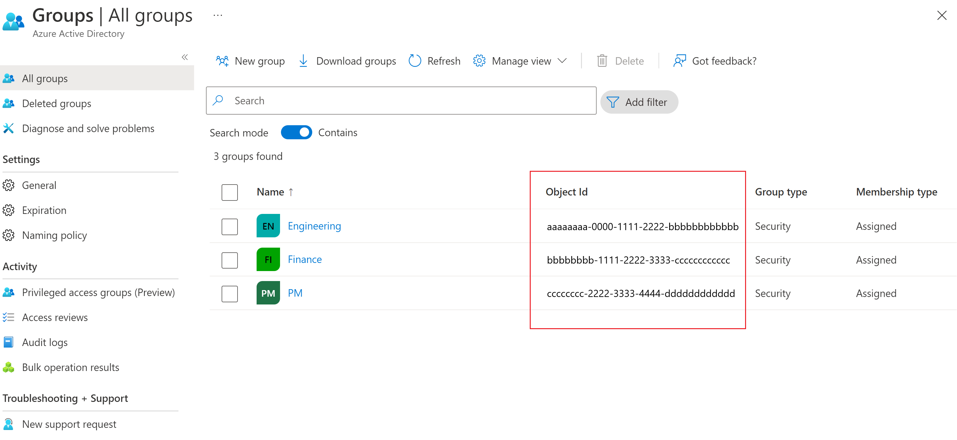 Screenshot of a Microsoft Entra group.