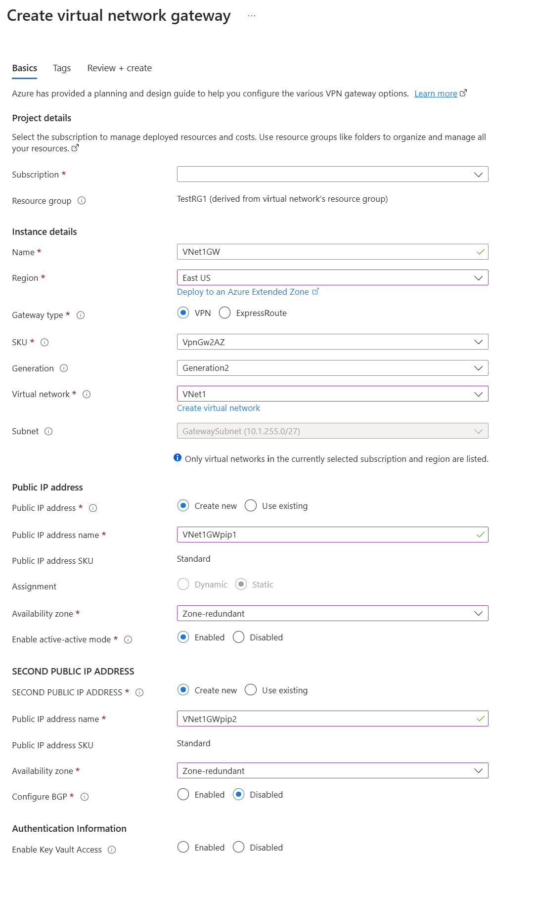 Screenshot that shows the Instance fields.
