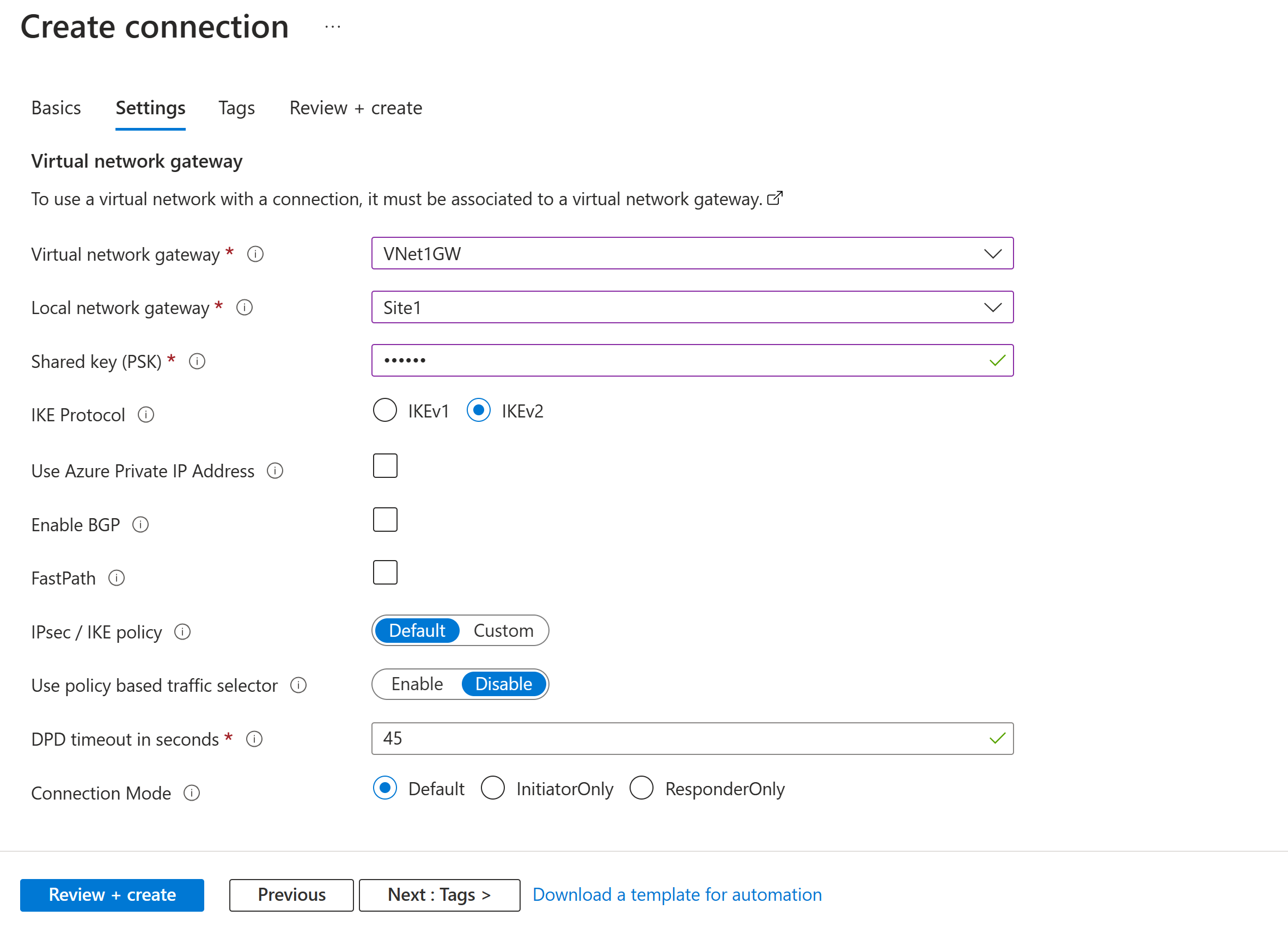 Screenshot that shows the Settings page.