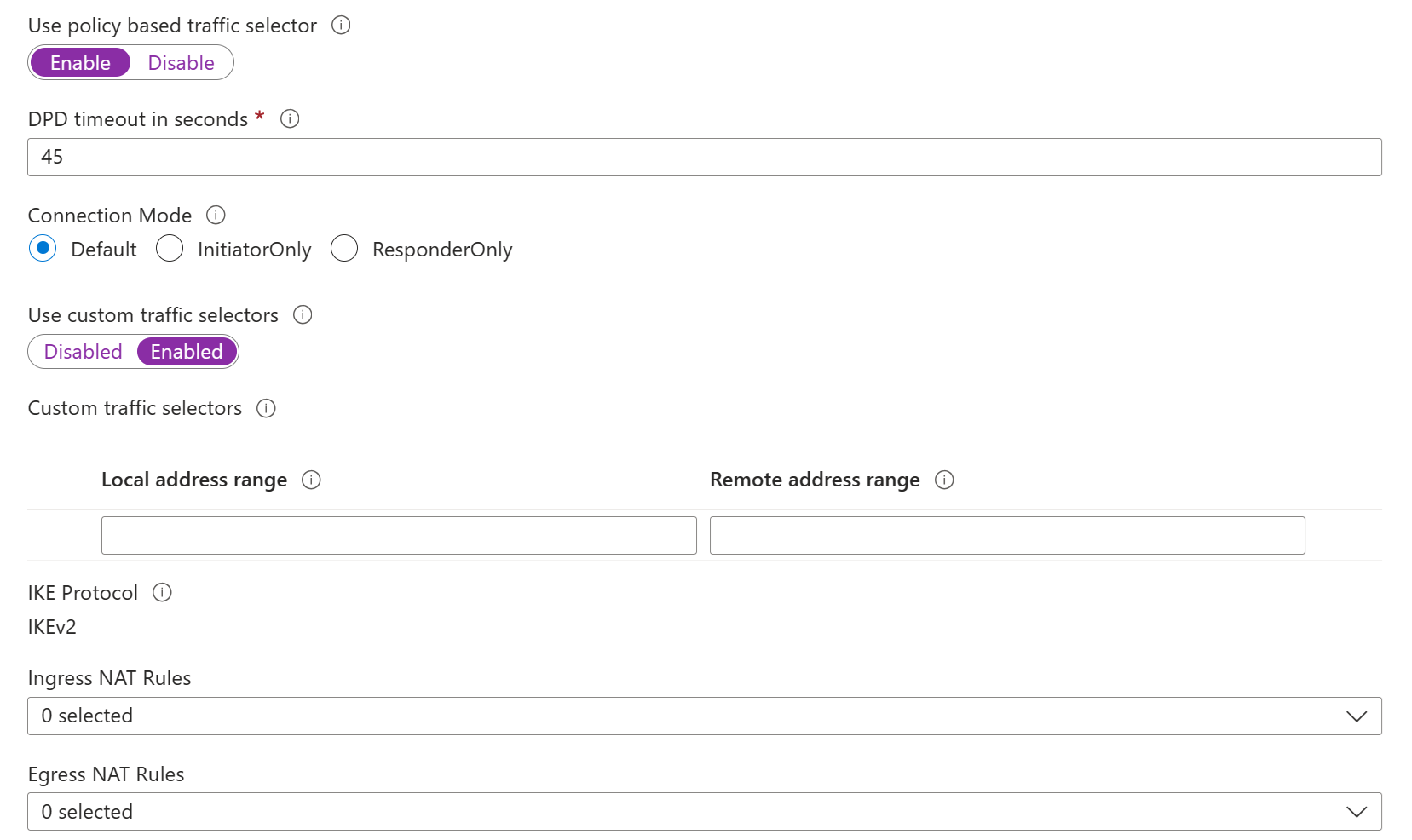 Screenshot that shows the Connection page with more connection settings.