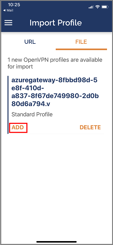 Screenshot shows Import profile.